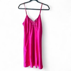 Pink satin nightie chemise beaded detail women's medium EUC
